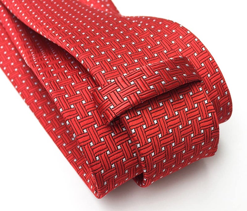 Ctskyte Men's Hot Red White Jacquard Woven Silk Clip on Tie Business Formal Self Necktie - Image 4